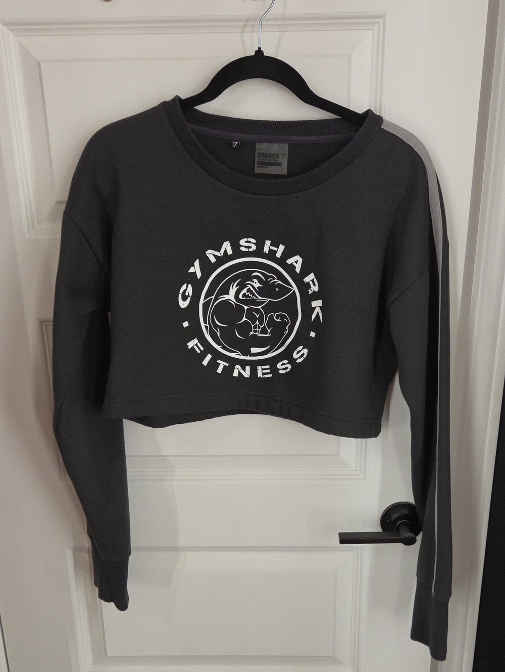 Gymshark Dark Gray Cropped Fitness Sweatshirt with White Logo